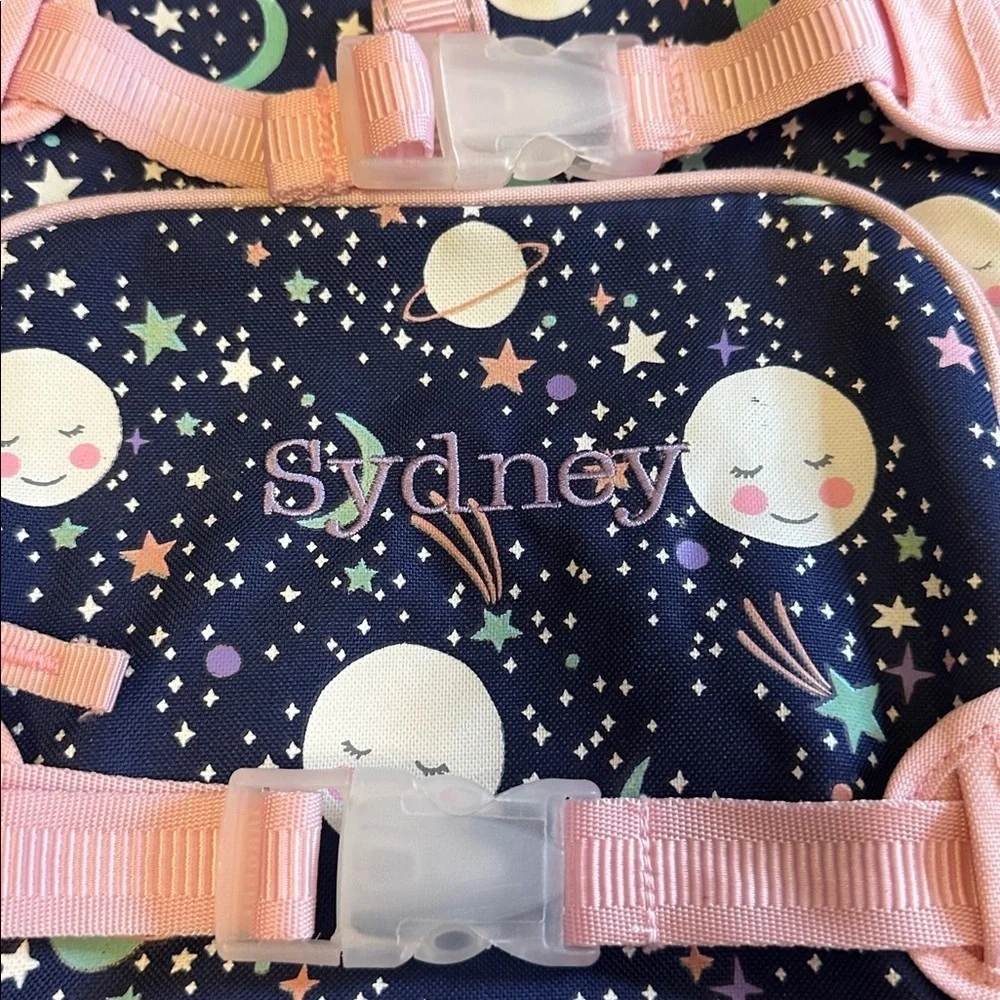 Pottery Barn Kids Backpack McKenzie Pink Navy glow in the dark moon backpack